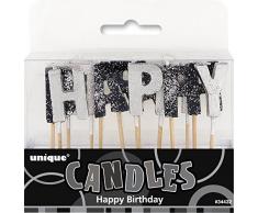 Unique Party- Unique Party-34432-Paquet de 13 Bougies danniversaire-Happy Birthday-Noir Glitz, 34432