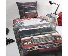 Daydream- Firetruck Housse de Couette 1 Personne 140x200cm + taie doreiller en 100% Coton, 88596U