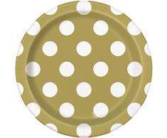 Unique Party - 37294 - Paquet de 8 Assiettes - Carton à Pois - 18 cm - Or