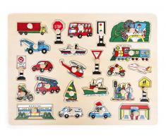 Small Foot Poser Moyens de Transport en Bois, certifiés FSC 100%, 24 pièces de Puzzle colorées Jouets, 11226, Multicolore