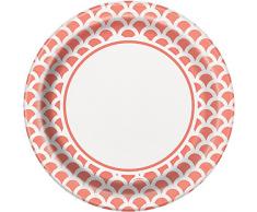 Unique Party - 37215 - Paquet de 8 Assiettes en Carton - Motif Pétoncles - 23 cm - Rose Corail