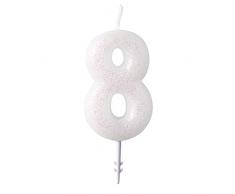 amscan 9904383 Bougie Chiffre 8 Paillettes Blanc/Rose