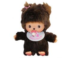 Bandai - Monchhichi - peluche - Bébichhichi fille bavoir rose 12cm - 23555