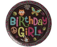 amscan 22,9 cm International Hippie Poussin Anniversaire Assiettes