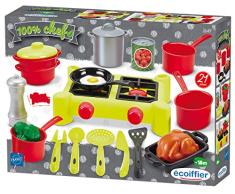 Jouets Ecoiffier – 2649 - Dînette Réchaud 100 % Chef – Ustensiles, vaisselle, aliments - 21 pièces – Dès 18 mois – Fabriquée en France