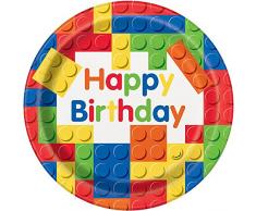 Unique Party 58235 - Assiettes en Carton - 23 cm - Fête dAnniversaire à thème de Blocs des Constructions - Paquet de 8