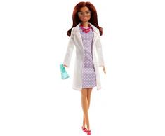 Barbie Métiers poupée scientifique avec robe à pois, blouse blanche, lunettes et accessoires, jouet pour enfant, FJB09