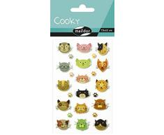 Maildor CY032O - Un sachet de gommettes 3D Cooky 1 planche 7,5x12cm, Têtes de chats (24 stickers)