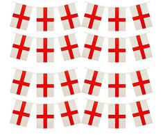 Shatchi 1597-ENGLAND-FLAGS-BUNTING Bannière St Georges 30 fanions décoratifs 10 m Motif fanions de rugby
