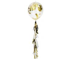 Folat 08587 Ballons avec Confettis Étoiles 30cm et Pendule Pompon Doré-3 pièces