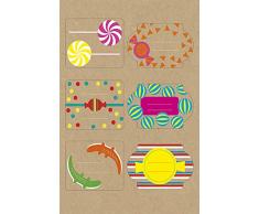 Maildor AE138O - Un sachet de gommettes Krafty 4 planches 10,5x16cm, Etiquettes cuisine, Bonbons (24 stickers)