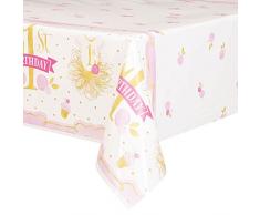 Unique Party - 58153 - Nappe en Plastique - 2,13 m x 1,37 m - 1ère Fête d’Anniversaire à thème Rose et Or