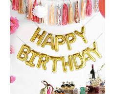 Shatchi 21006-BALLOONS-FOIL-HAPPY-BIRTHDAY-GOLD Guirlande Bannière Or 40,6 cm Autogonflante Ballons pour Décoration de fête Maison Jardin