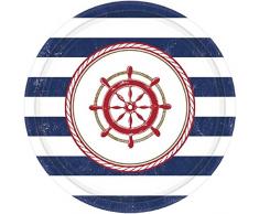 Amscan Lot de 8 assiettes à dessert rondes Motif ancre, multicolores 17,8 cm