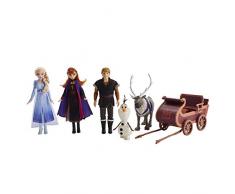 Disney La Reine Des Neiges 2 - Coffret de 5 Figurines Et Traîneau - Poupées Elsa, Anna, Kristoff, Olaf et Sven