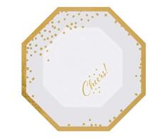 amscan 9903353 Lot de 6 Assiettes Creuses Golden Wishes Blanc Diamètre 20 cm