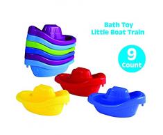 Playkidz- bébé Jouet de Bain Petit Train Pack de 9 remorqueurs Enfants en Plastique empilables pour Bathtub & More en 6 Couleurs à partir de 3 Ans, Multicolore