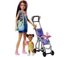 Barbie Famille Coffret Poupée Skipper Baby-Sitter et sa Poussette avec Figurine de Fillette Brune et Accessoires, Jouet pour Enfant, FJB00