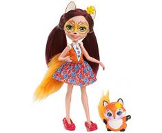Enchantimals Mini-poupée Felicity Renard et Figurine Animale Flick, brune avec jupe à motifs en tissu, jouet enfant, DVH89