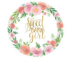 Amscan International 542165 papier et plastique Vaisselle, Assiette de 18 cm Floral bébé