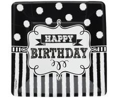 Amscan International 541671 Anniversaire Assiettes Carrées, 17,8 cm Papier Imprimé, Noir/Blanc, 17.7 cm