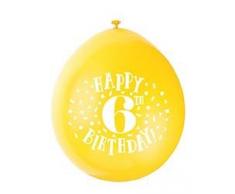 Unique Party 56040 - Ballons de Baudruche - 23 cm - Happy 6th Birthday - Assortiment de 10