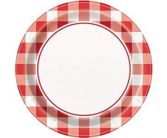 Unique Party 58714 - Assiettes en Carton - 18 cm - Fête à Thème Dété Vichy Rouge - Paquet de 8