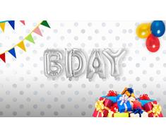 B-Day Lot de 4 ballons en film plastique Guirlande de lettres B-Day Argenté Env. 36 cm de haut