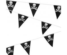 SHATCHI Guirlande de fanions en forme de crâne de pirate et os croisés pour intérieur/extérieur, décoration dHalloween, Noir 6 m