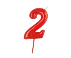 Dekora-345173 Bougie dAnniversaire Traditionnelle Numéro 2 345173, Rouge