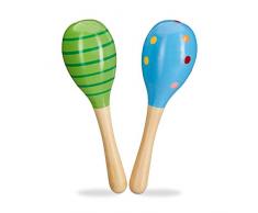 Relaxdays Maracas en Bois, Lot de 2, Percussions, Jeu, Jouet, Instrument Enfants, Hochet bébé, Eveil Musical, Vert/Bleu, 10024592, Multicolore, 2 unités