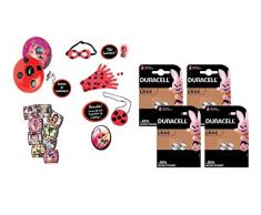 Bandai Lot Miraculous Ladybug - Téléphone Magique en français - déguisement + Pile Bouton alcaline Duracell spéciale LR44, 8 Piles