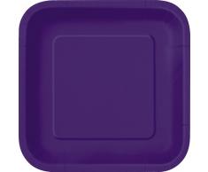 Unique Party - 33040 - Paquet de 16 Assiettes Carrées en Carton - 18 cm - Violet Intense