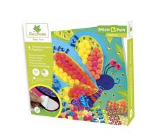 Pompons et gemmes autocollants pour enfants - 3 tableaux papillons - Loisir créatif - Stick & Fun - Dès 3 ans - Sycomore - CRE7017