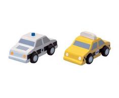 PlanToys - PT6073 - Jouet Premier Age - Jouet en Bois - Taxi et Voiture de Police