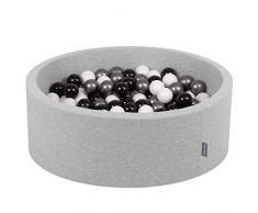 KiddyMoon 90X30cm/200 Balles ∅ 7Cm Piscine À Balles pour Bébé Rond Fabriqué en UE, Gris Clair: Blanc-Noir-Argenté