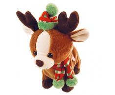 BIECO 19999003 Petit Renne en Peluche avec Cloche et Un Bonnet de Bas de Noël et Une écharpe, Chantant « Sleigh Ride » et Danses, Brown, 25 cm