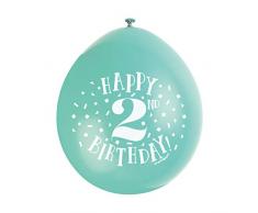 Unique Party 56034 - Ballons de Baudruche - 23 cm - Happy 2nd Birthday - Assortiment de 10