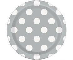 Unique Party - 37284 - Paquet de 8 Assiettes - Carton à Pois - 18 cm - Argent