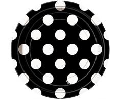 Unique Party - 37454 - Paquet de 8 Assiettes - Carton à Pois - 18 cm - Noir