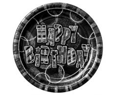 Unique Party - 28475 - Paquet de 8 Assiettes en Carton dAnniversaire Holographiques - 23 cm - Noir Glitz