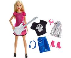 Barbie Métiers Poupée Rockstar, Musicienne avec Guitare Argentée et Une Tenue Supplémentaire et Accessoires, Jouet pour Enfant, Gdj34