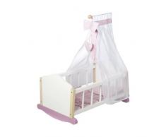 roba Berceau pour poupées de la collection Princesse Scarlett, berceau pour poupées, berceau avec accessoires textiles, literie et ciel du lit et support ciel du lit et accesoires, laqué en blanc.