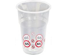 Folat Lot de 10 gobelets en Plastique 350 ML Motif Signe de la Route 65.Anniversaire