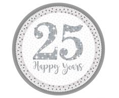 Amscan International 9902199 23 cm Sparkling Silver Anniversary Prismatic Assiettes en Papier