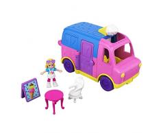 Polly Pocket Pollyville Le Camion de Glaces, table, chaise, mini-figurine Polly, accessoires et autocollants, jouet enfant, GGC40