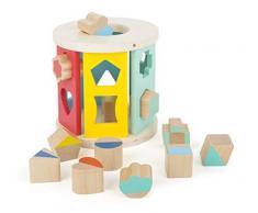 Small Foot by Legler Rouleau encastrer, boîte 12 Cubes en Bois différentes, entraînement de la motricité et de la Concentration, Apprentissage ludique des Couleurs et des Formes, Jouets éducatifs colorés pour Les Tout-Petits,