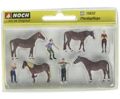 Noch - 15632 - Modélisme Ferroviaire - Soin De Cheval - 4 Figurines Et 4 Chevaux