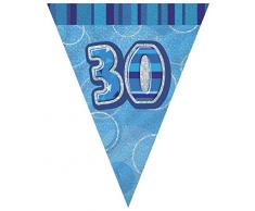 Unique Party - 92083 - Guirlande Fanions de 30e Anniversaire - 2,7 m - Bleu Glitz
