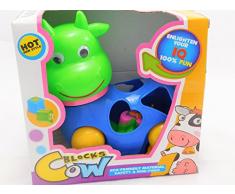 ALLKINDATHINGS pour Enfant Tirer Jouet Trieur de Forme Vache avec Formes colorées Vert